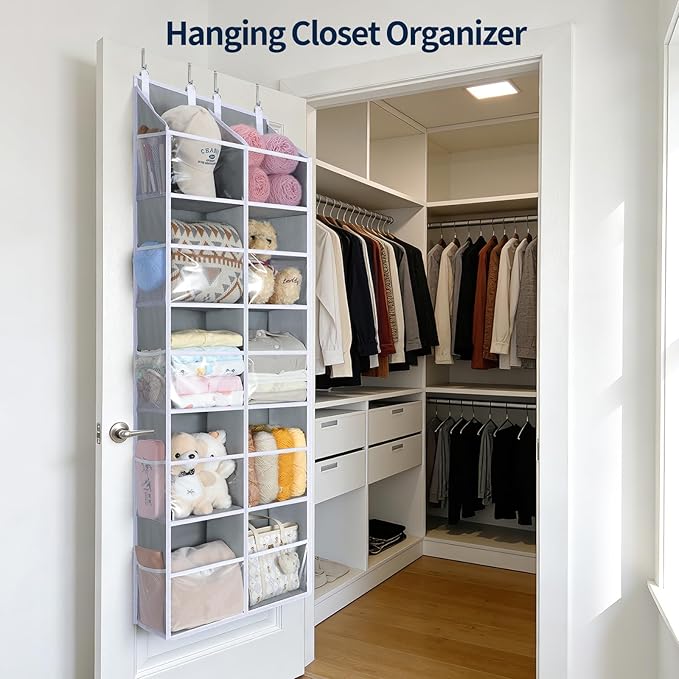 Yecaye 80lb Clear Door Hanging Yarn Storage Organizer, 10 Large Plastic Pockets & 10 Mesh Pockets Over The Door Crochet Organ