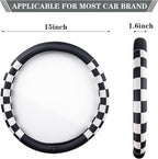 Evankin Lattice Leather Steering Wheel Cover, Black and White Checker Car Accessories, Non-Slip and Comfortable Unisex Univer