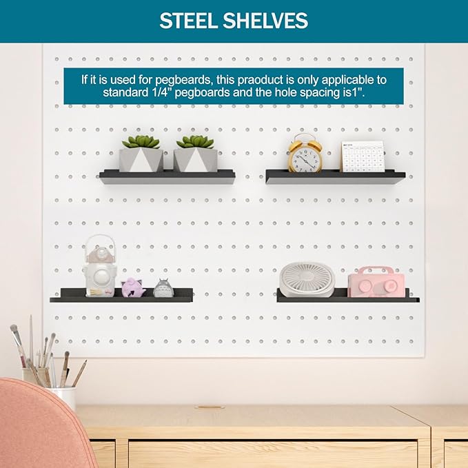 6 Pack 10 X 4 Inch Pegboard Shelves, Metal Peg Board Shelves Accessories, Can Be Used for Walls or Pegboards, Suitable for Ba