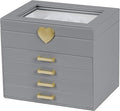 Kendal Jewelry Box, 5-Layer Jewelry Organizer Box with Glass Lid, Gray, Heart Shaped PU Leather, Storage Box for Necklace Ear