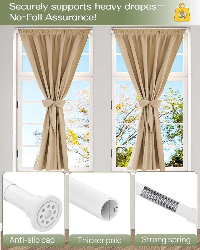 ALLZONE Heavy Duty Tension Shower Curtain Rod 28-42 Inches for Bathroom, Window, Non-Slip, Adjustable with Strong Spring Pole