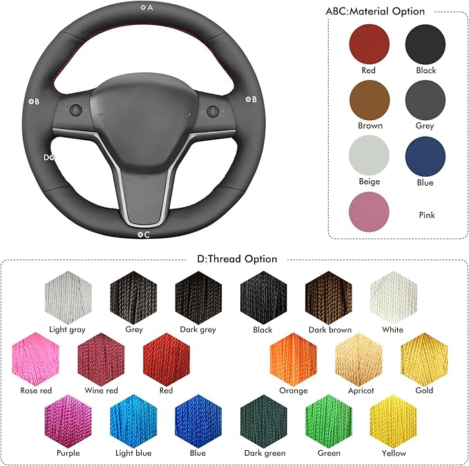 MEWANT Tesla Hand Stitched Steering Wheel Cover for Model 3/Y Accessories
