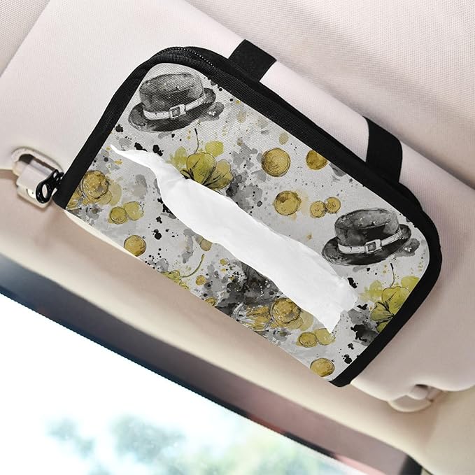 Car Tissue Holder Car Visor Organizer Tissue Box Holder for Car Sun Visor Organizer with Car Vehicle Accessories Essentials Interior for Women Men White Clover Hat Gold St.Patrick