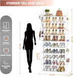LUKYTOWER Tall Shoe Rack 10 Tier Shoe Racks Organizer for Closet 30-35Pairs,Large Capacity Storage Rack for Shoes with 5Hooks