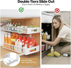 2 Packs 21IN Depth Under Sink Organizer, 2-Tier Pull Out Cabinet Organizer With Smooth Circular Rail, Large Capacity Metal Me