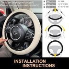 PINCTROT Nappa Leather Steering Wheel Cover, Slim Fit No Bulk Design, One Piece Leather with Breathable Perforation, Fit Like