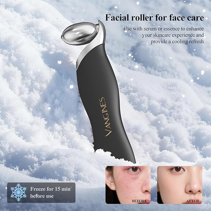 3-in-1 Ice Roller for Face & Eyes – Cooling Facial Roller, Pore Cleansing Tool with 2 Silicone Brushes, Stainless Steel Roller for Puffiness & Pores (Black)
