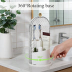 Toothbrush Holder with Cover for Bathroom Countertop, Rotating Organizer for Electric Tooth Brush and Toothpaste, 3-Slot Make