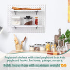 Qunclay 8 Pack Pegboard Shelf Set Wooden Shelves with Metal Brackets Hook Wall Pegboard Shelving Heavy Duty Accessories for C