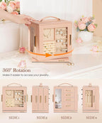 Homde Jewelry Box 360° Rotating, Necklace Earring Organizer with Transparent Window, Mirror, 7 Drawers, Large Ring Display St