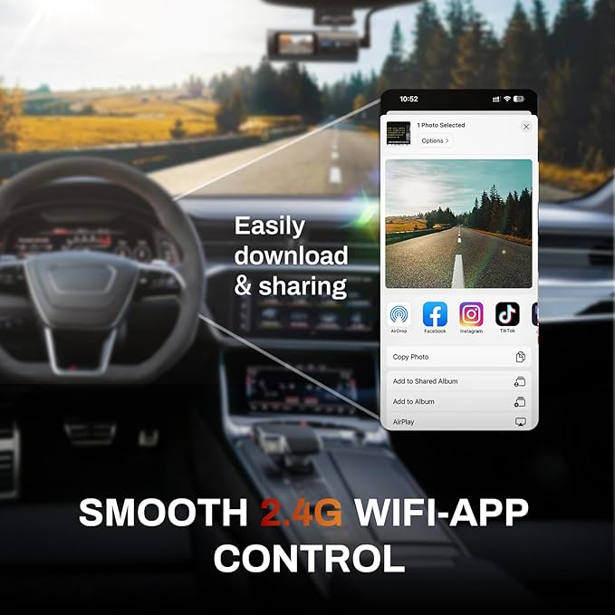 2K Dash Cam Front 2K Full HD Dash Camera for Cars, 5G Wi-Fi & App Control car Camera with Night Vision, 170°Wide Angle, WDR, 