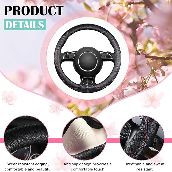 SuperKaKa Car Steering Wheel Cover 2025, Universal Auto PU Cute Breathable Slip-Proof Comfort Imitation Leather Protector Car