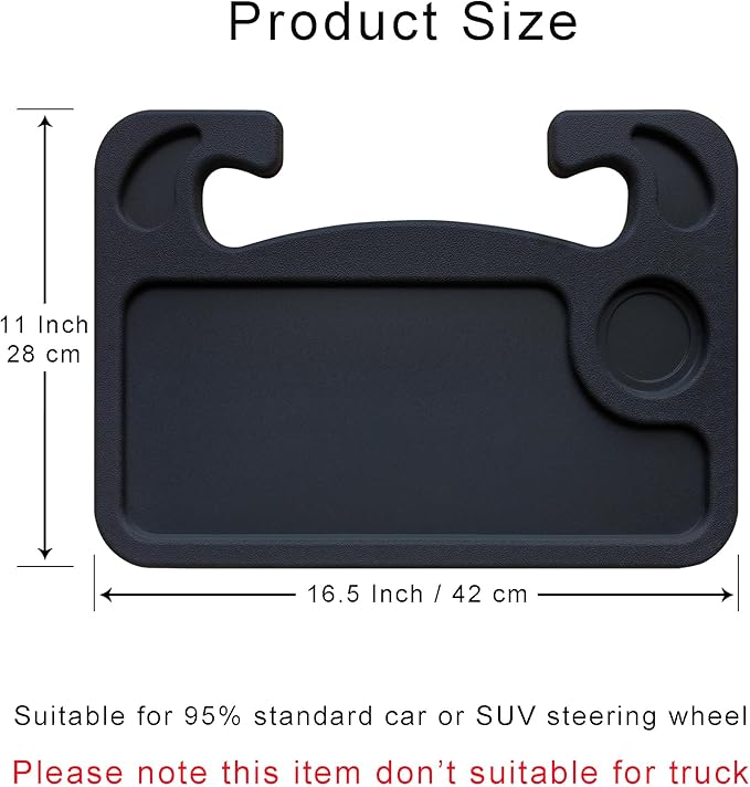 Steering Wheel Tray With Cup & Pen Holder for Eating, Makeup, Working, Writing - Car Desk Suitable for Cars, SUVs, Pickup Trucks and RVs