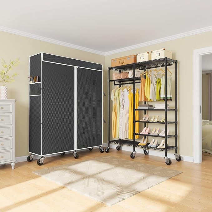 VIPEK R4C Portable Closet Rolling Clothes Rack Heavy Duty Adjustable Wardrobe Metal Garment Racks with Lockable Wheels Black 