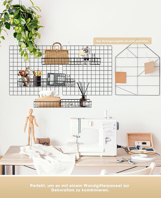 ANZOME 2-Pack Wire Wall Baskets - Sturdy Gridwall Accessories for Display & Storage, Rust-Proof Hanging Organizer for Kitchen