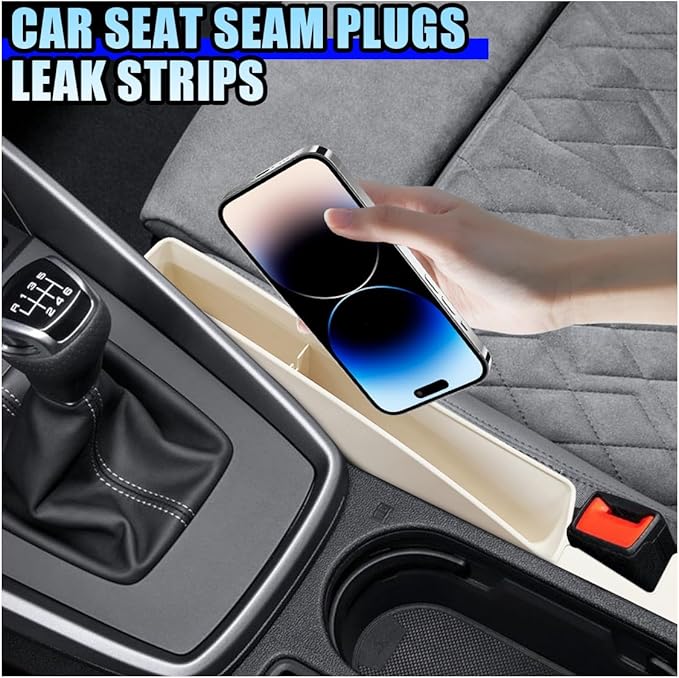 2PCS Car Seat Gap Filler Organizer, No-Drop Seat Gap Storage Box Inserts with Phone Holder, Storage Plug Stopper Fill Gap Between Seat and Console, Universal Car Accessories for SUV Truck (Beige)