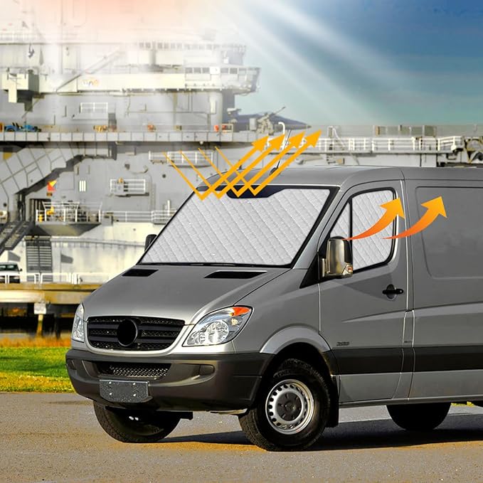 Mercedes Sprinter Sun Shade 2006-2019 | 3-Piece Van Window Covers with Thermal Insulation & UV Protection | Car Window Shades (Front Windshield & Side Covers)