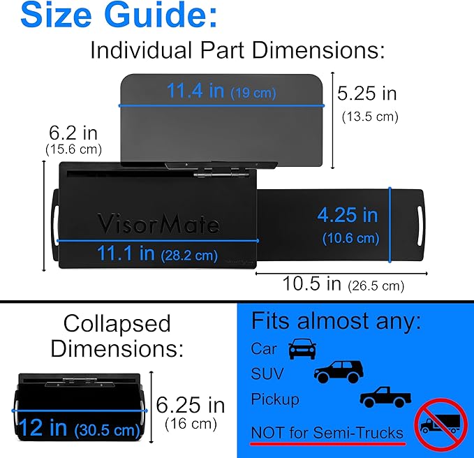 VisorMate 2.0 by DrivenVision – Car Visor Extender for Driver Side, Polarized Auto Sun Visor Extension with Side Panel, Sun Visor Extender for Car, SUV, Short People & Sun Glare Blocking