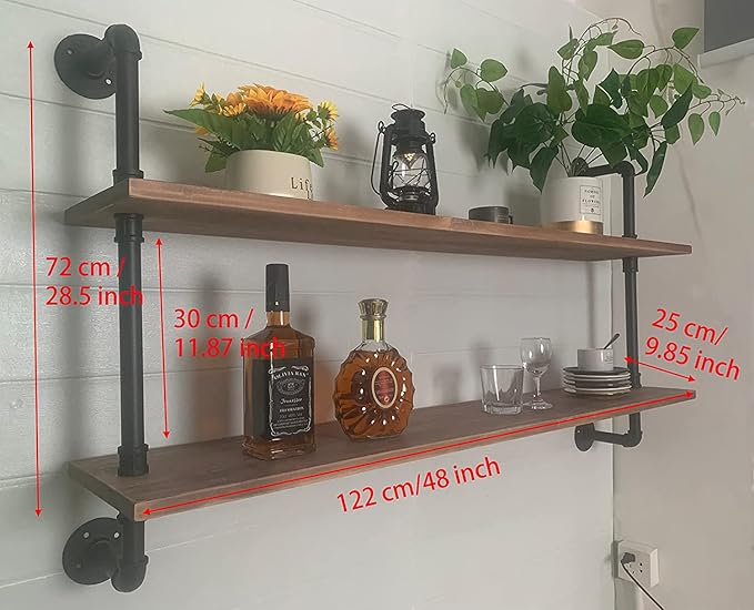 Pipe Shelves Industrial Pipe Shelving Real Wood Industrial Floating Shelves with Wood Planks 48 inch Wall Shelves Rustic Hang