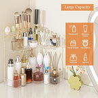 Webetop Corner Makeup Organizer for Vanity, 2 Tier Bathroom Cosmetics Organizer Countertop with Make up Brush Holder Corner C