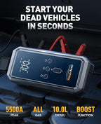 YaberAuto 9-in-1 Jump Starter with Air Compressor 5500A 150PSI Portable Car Battery Jump Starter (All Gas/10L Diesel), 12V