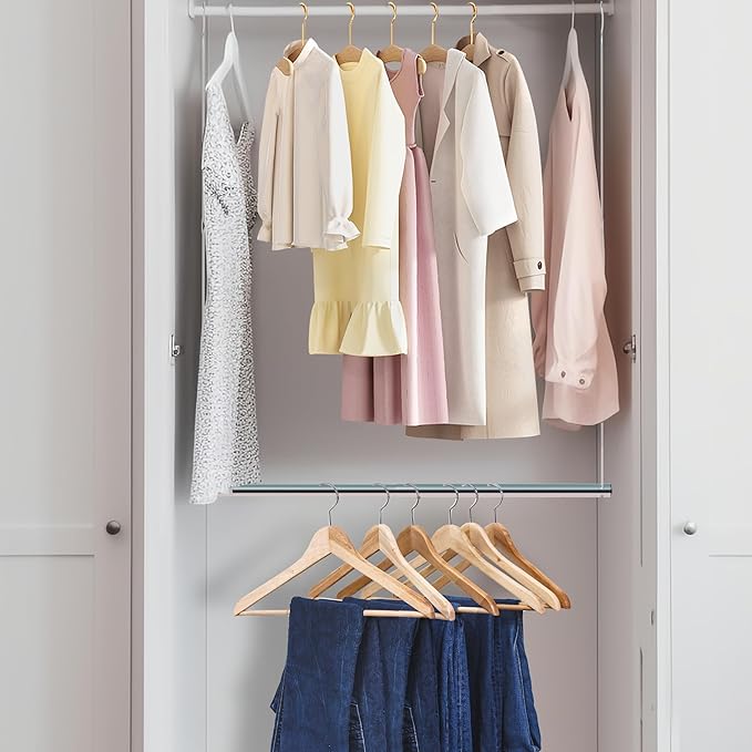 Hanging Closet Rod, 17-29In Adjustable Width and Up to 37In Height Adjustable Closet Rod Extender, Double Closet Rods Hanging