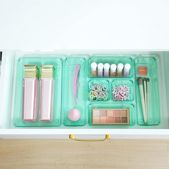 Kitchen Desk Drawer Organizers Storage for Office, Small Acrylic Vanity Trays Makeup for Drawer Bathroom Plastic Make up Orga