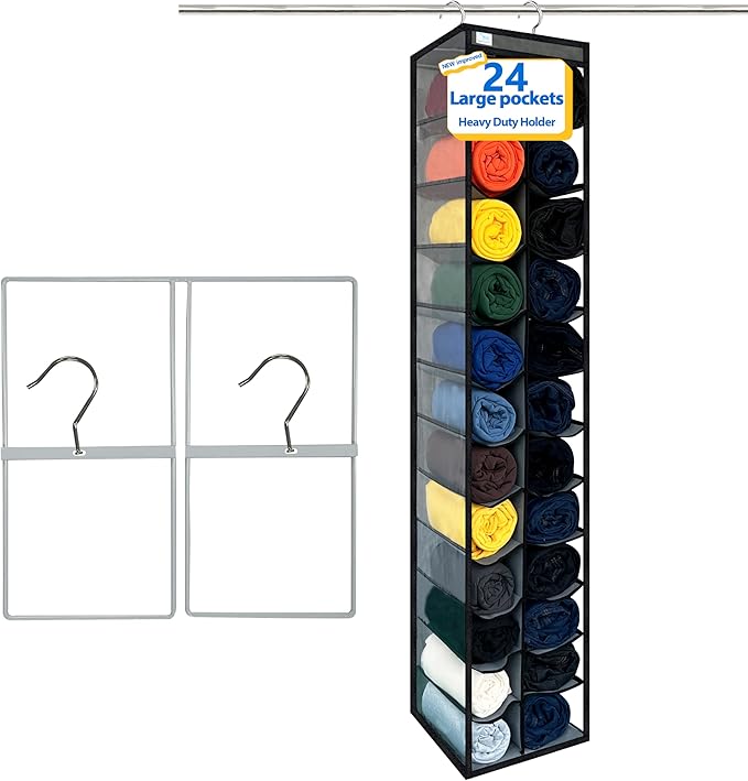 Closet Organization,24 Section, Hanging Closet Organizer, Space Saving, College Dorm Essentials for Girls, Heavy dutys Hooks 