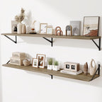 Deep Floating Shelves,55" Wx10 D Wood Wall Shelves Set of 2,Long Wood Floating Shelf with Metal Brackets,Floating Bookshelf f