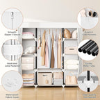 VTRIN Portable Closet Wardrobe for Hanging Clothes 57.3 Inch Large Capacity Clothes Rack with Cover, 10 Storage Organizer She