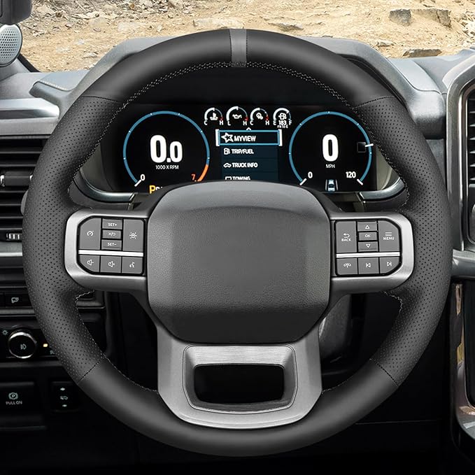 MEWANT Steering Wheel Covers for Ford F-150 2021-2025 / F-150 Lightning 2022-2025 Hand-Stitched F150 Steering Wheel Wrap