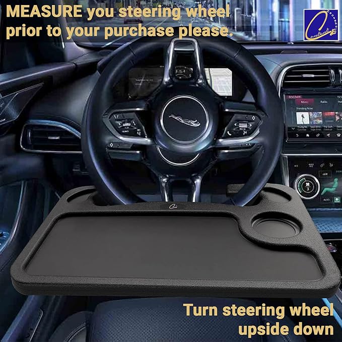 Steering Wheel Desk Tray | 16.5" Portable Car Laptop Table | Multi-Use Work Surface for Eating Writing | Vehicle Travel Workstation | Fits Most Cars Trucks SUVs