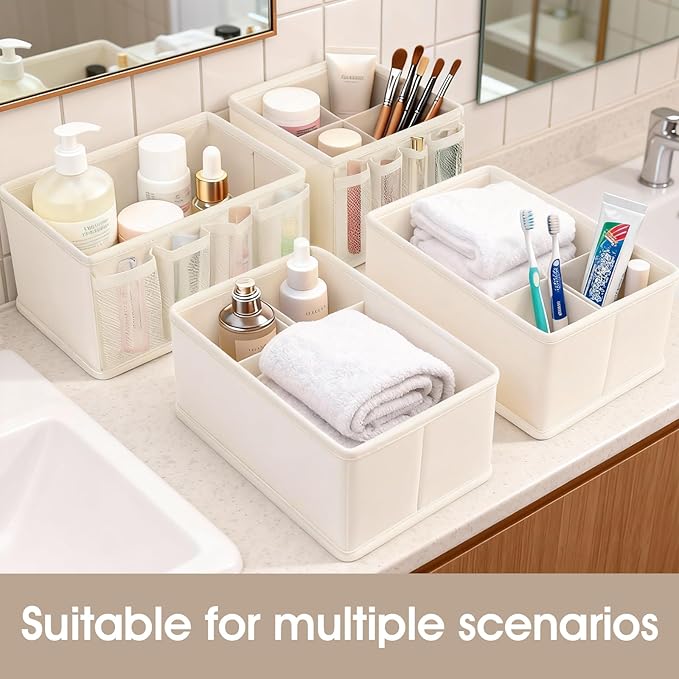 VERONLY Cosmetic Storage Bins Makeup Organizer, Adjustable Multifunction Storage Box Desk Drawer Divider for Makeup Brushes, 