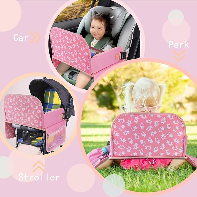 MENZOKE Kids Travel Tray for Toddler Car Seat, Road Trip Activities for Kids with iPad Holder Stand & Dry Erase Board, Road T
