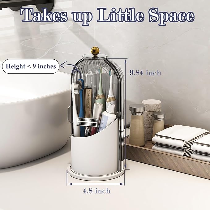 Dustproof Toothbrush Holders with Cover, Rotating Electric Toothbrush and Toothpaste Holder for Bathroom Countertop, 3 Slots 