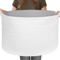 MEGASKET 115L White Cotton Rope Storage Basket, 23.6"x15.7" Extra Large Blanket Storage Living Room, XXXL Soft Toy Bin for Or