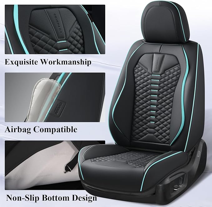 Coverado Leather Seat Covers, Car Seat Covers Full Set, Nappa Leather Seat Covers for Cars, Car Seat Protector Waterproof, Bl