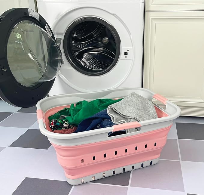 SAMMART 42L (11 gallon) Collapsible Plastic Laundry Basket - Foldable Pop Up Storage Container/Organizer - Space Saving Hampe