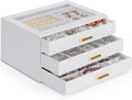 AKOZLIN Jewelry Box with Clear Lid Functional Leather Jewelry Storage Organizer Case 3 Drawers for Women Girls Necklace Ring 