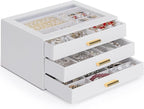 AKOZLIN Jewelry Box with Clear Lid Functional Leather Jewelry Storage Organizer Case 3 Drawers for Women Girls Necklace Ring 