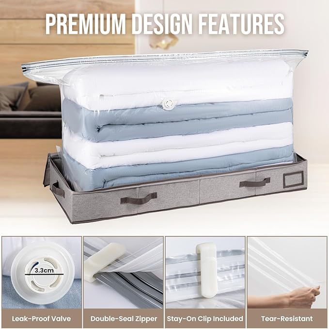 TAILI Under Bed Vacuum Storage Bags for Comforters and Blankets, Save 80% Space, Large Capacity Foldable Cationic Storage Box