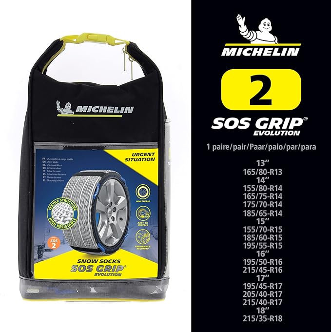 MICHELIN SOS Grip Evolution 2 Textile Snow Socks, Emergency Snow Chains for Cars, Quick and Easy Assembly, Perfect Hold on Sn