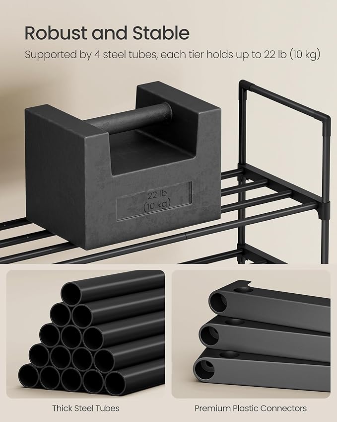 SONGMICS Shoe Rack, 4-Tier Shoe Organizer, Metal Storage Shelf, Upright or Upside Down, for 5-10 Pairs, Stackable, for Entryw