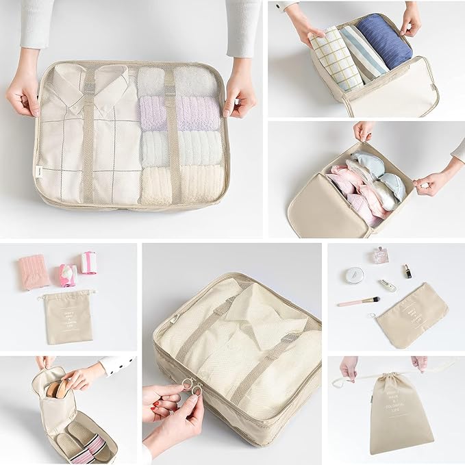 LANSKLBD 8 Set Packing Cubes for Suitcases Travel Luggage Packing Organizers,Travel Accessories Essentials Luggage Organizer 