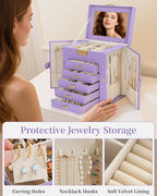 TORIBIO Large Jewelry Box for Women, Leather Jewelry Organizer with Mirror & Lock, 6-Tier Jewelry Storage Case for Girls/Wome