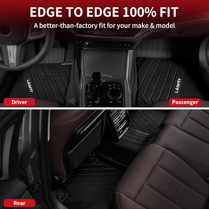LASFIT Floor Mats 2019-2024 2025 2026 for BMW 3 Series G20 3 Series 330i 330e M3 M340i Accessories Sedan Only, Custom Fit TPE All Weather Car Liners 1st & 2nd Row Full Set, Black(NOT for GT & 2 Door)