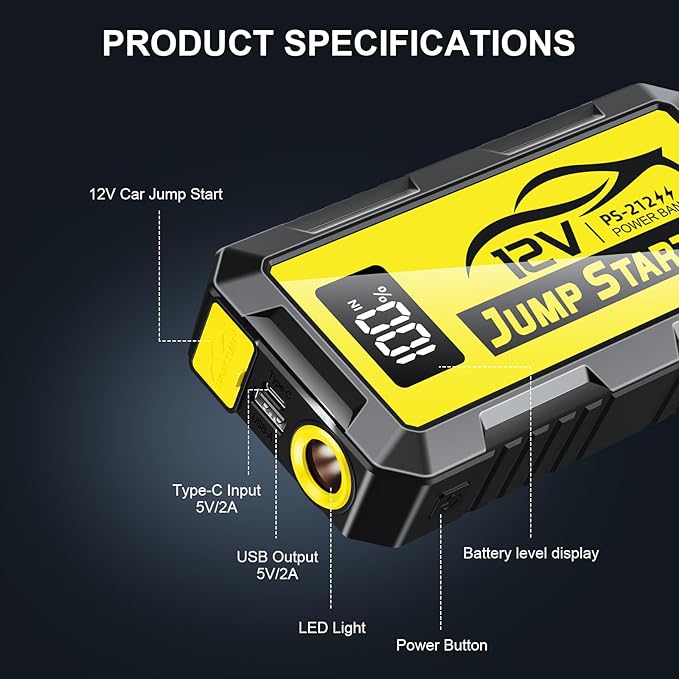 8000A Car Jump Starter, 12V Jump Starter Battery Pack (All Gas,up to 10.0L Diesel Engine) Jumper Cables Portable Lithium
