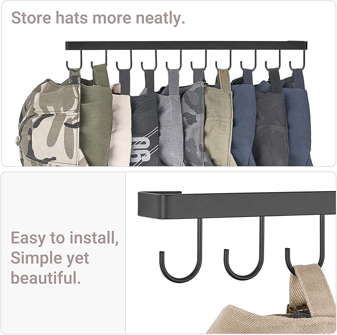 Mkono Hat Rack for Wall Hat Storage Organizer for 40 Baseball Caps, Modern Metal Closet Hat Hooks, Wall Mount Ball Caps Holde