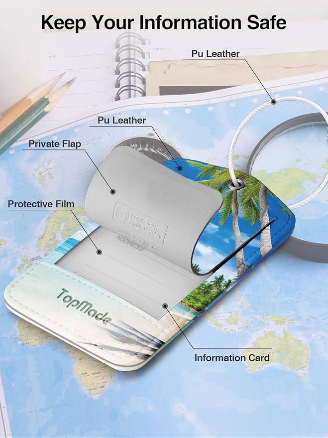 TopMade Smart Luggage Tag with Find My, Premium Leather Luggage Tags for Suitcase, Travel Bags, Backpacks, Anti-Lost Suitcase