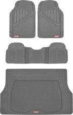 Motor Trend FlexTough Performance All Weather Rubber Car Floor Mats with Cargo Liner – Full Set Front & Rear Odorless Floor Mats for Cars Truck SUV, BPA-Free Automotive Floor Mats (Gray)